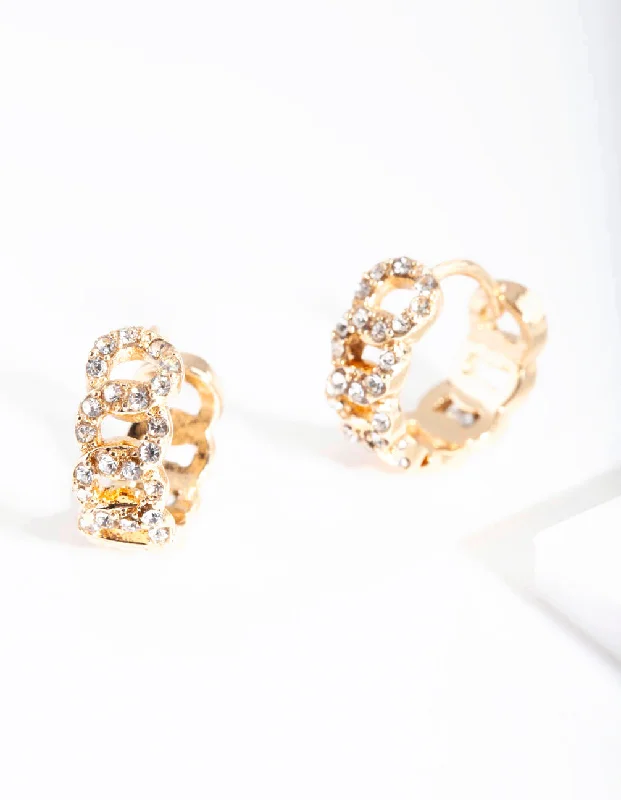 Artistic Earrings-Gold Pave Looped Mini Hoop Earrings