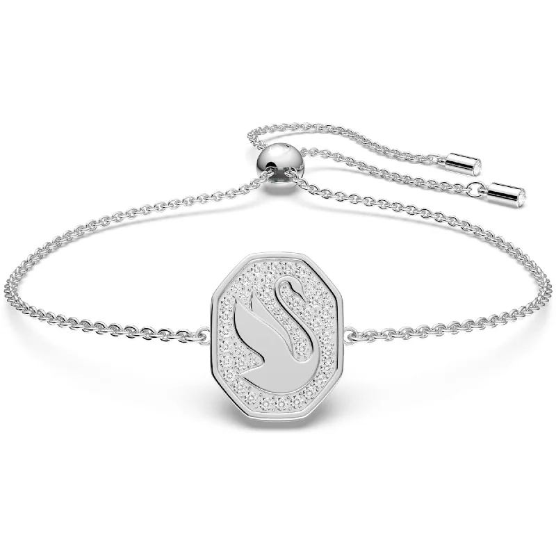 Statement Gemstone Bracelet-Swarovski Women's Bracelet - Signum Swan Rhodium Plated White Crystal | 5621099