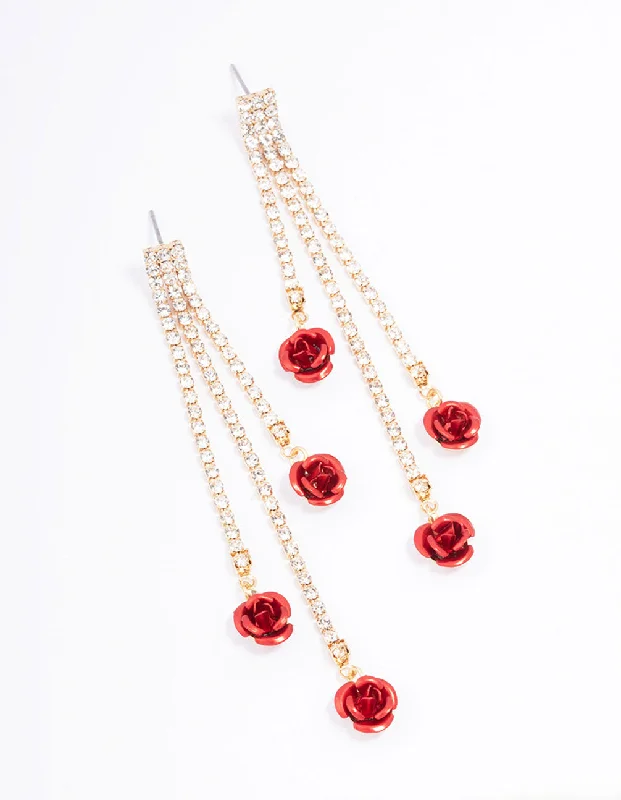 Cute Animal Earrings-Red Cup Chain Flower Drop Earrings