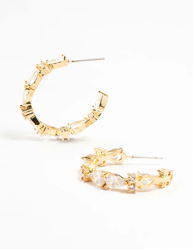 Cute Ear Jackets-Gold Plated Pear Cut Cubic Zirconia Hoop Earrings