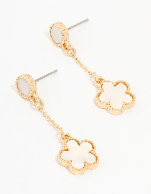 Double Hoop Earrings-Gold Flower Chain Drop Earrings