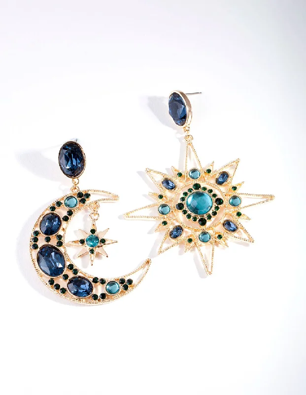 Modern Drop Earrings-Blue Statement Celestial Earrings