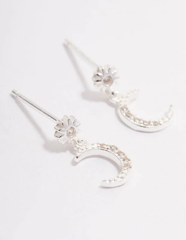 Embellished Earrings-Sterling Silver Cubic Zirconia Drop Stud Earrings