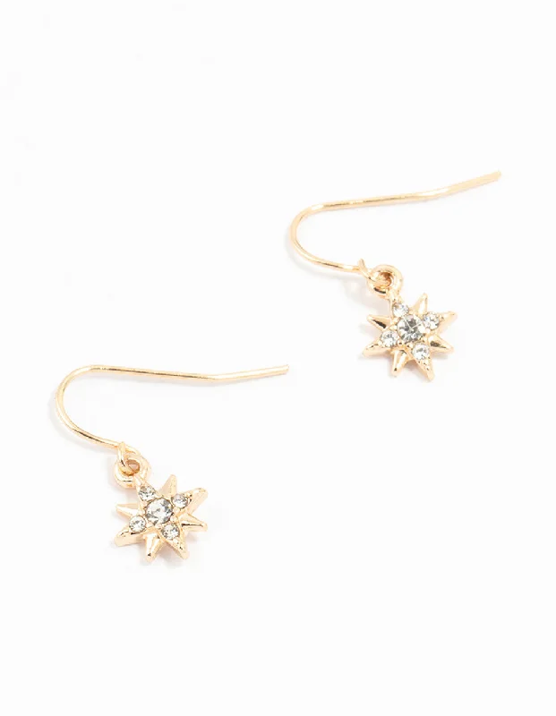 Sparkling Swarovski Earrings-Gold Diamante 8 Point Star Earrings