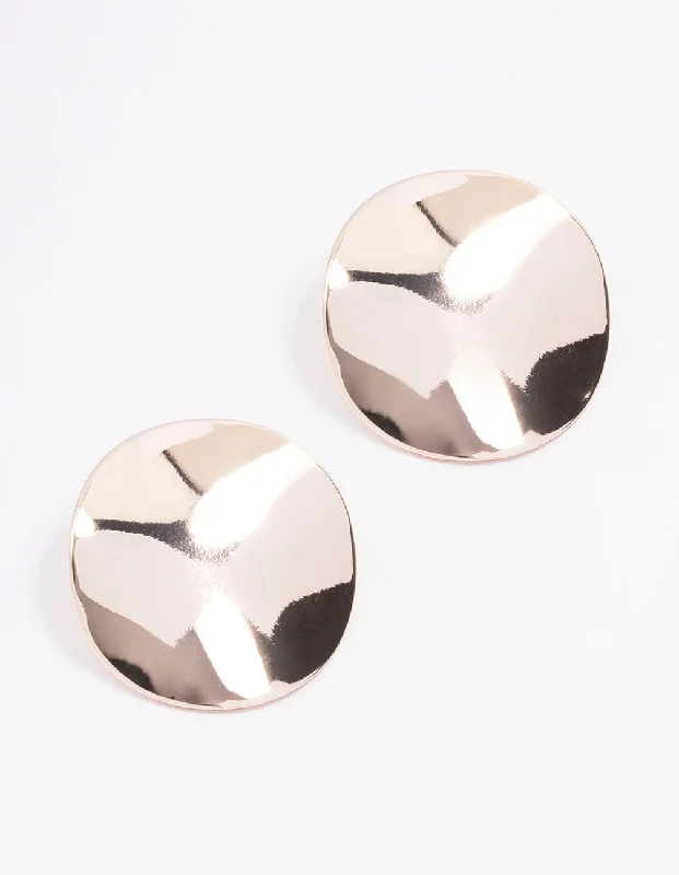 Dangling Gold Earrings-Rose Gold Morphed Disc Stud Earrings