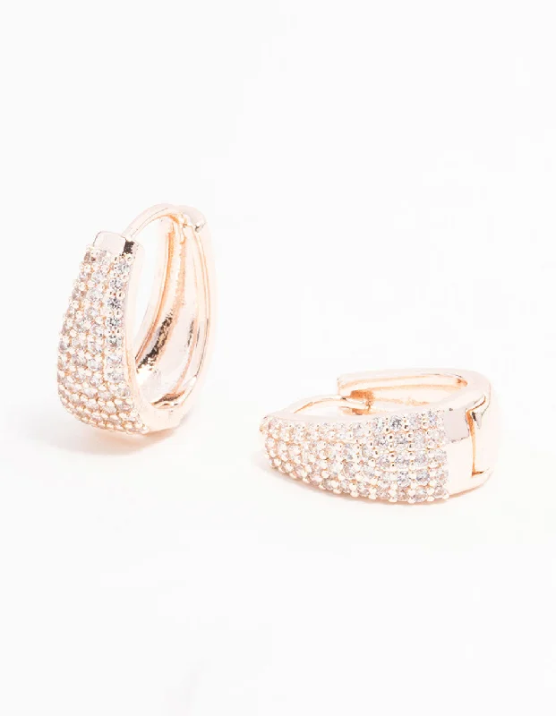 Silver Circle Earrings-Rose Gold Plated Cubic Zirconia Classic Pave Hoop Earrings