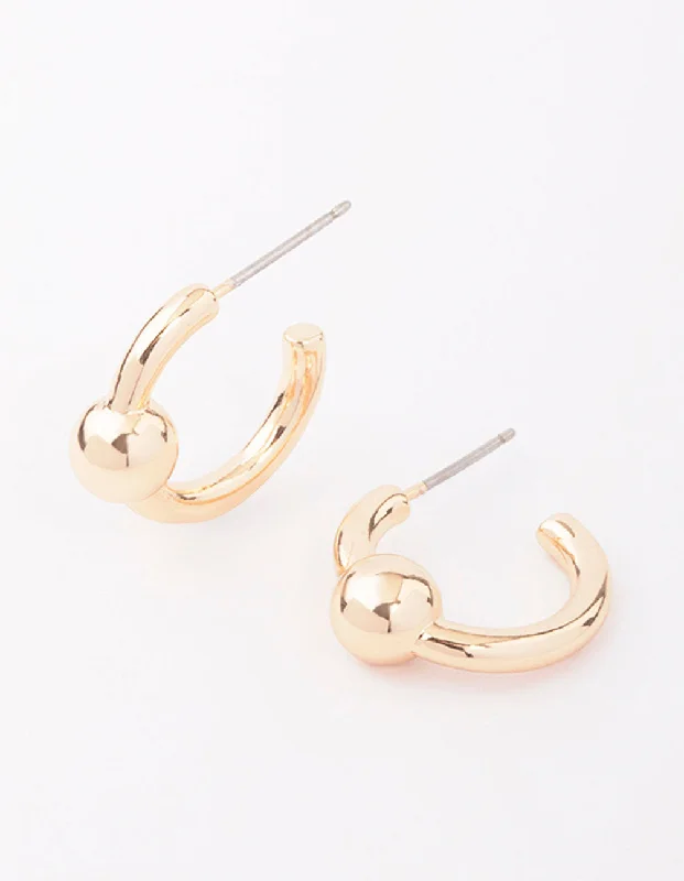 Simple Gold Earrings-Gold Plain Ball Hoop Earrings