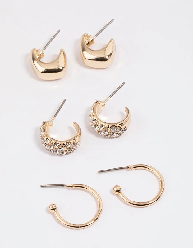 Triangular Drop Earrings-Gold Mini Mixed Hoop Earrings Pack