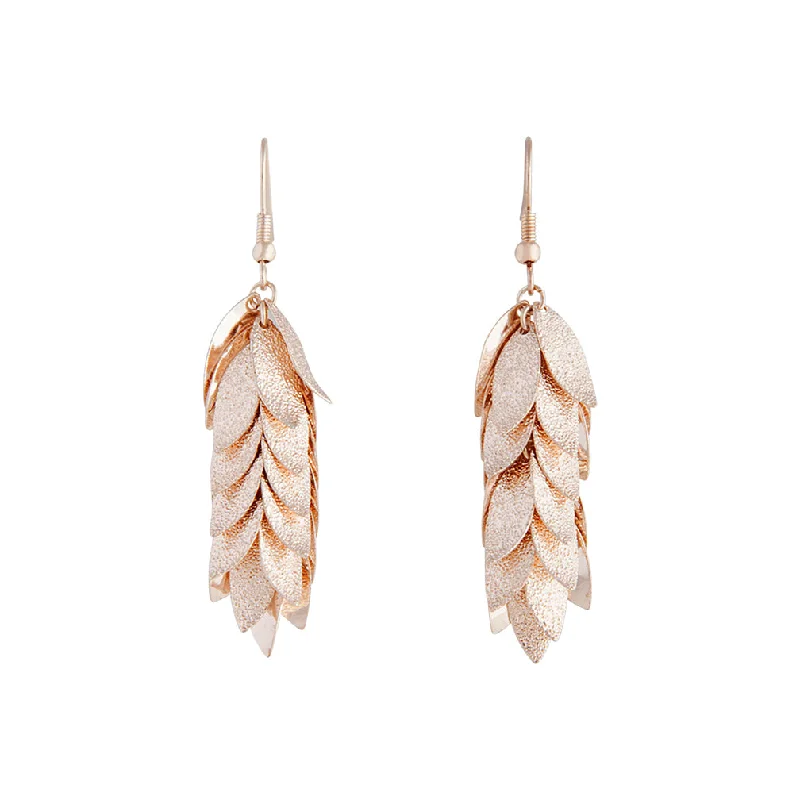 Classic Stud Earrings-Rose Gold Layered Leaves Earrings