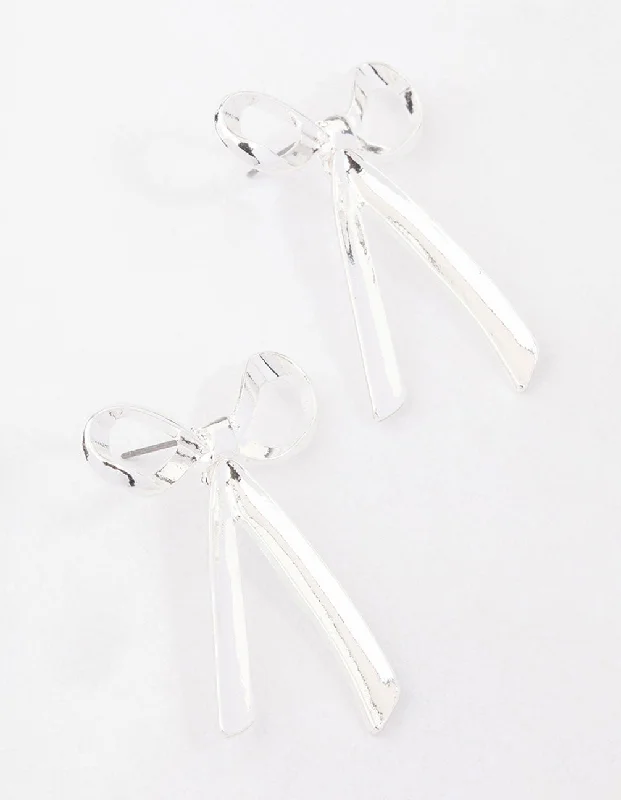 Glamour Diamond Earrings-Silver Large Bow Stud Earrings