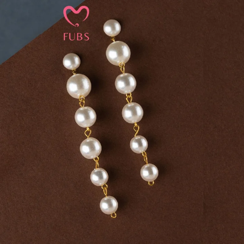 Crystal Drop Earrings-Long White Pearl  Earrings