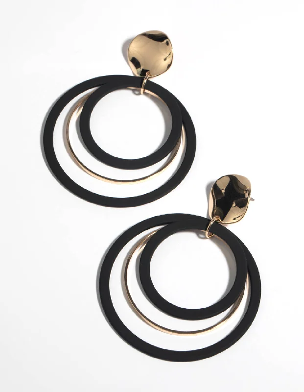 Luxury Silver Earrings-Black Loop Drop Earrings