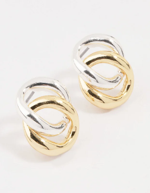 Stud Earrings for Teens-Mixed Metals Circle Stud Earrings