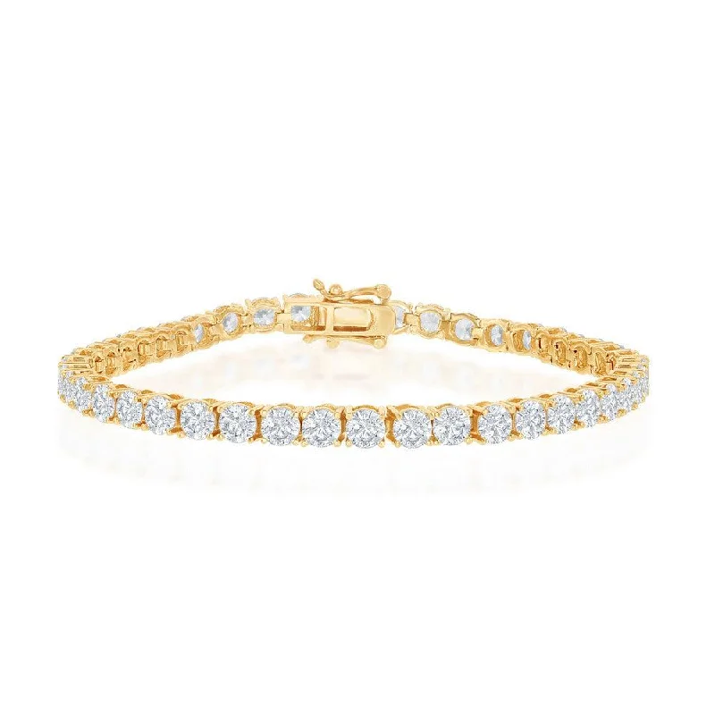 Personalized Bar Bracelet-Sterling Silver 4mm Prong-Set Round CZ Tennis Bracelet - Gold Plated