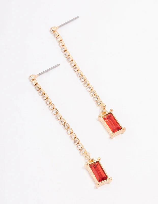 Modern Drop Earrings-Red Cup Chain Radiant Drop Earrings