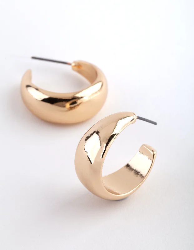 Geometric Silver Earrings-Gold Small Rounded Hoop Earrings