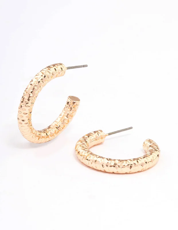 Bridal Earrings-Gold Dimpled Hoop Earrings