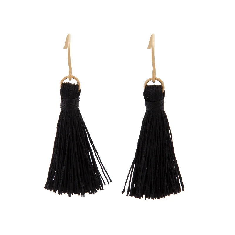 Cute Flower Earrings-Black Mini Tassel Earrings