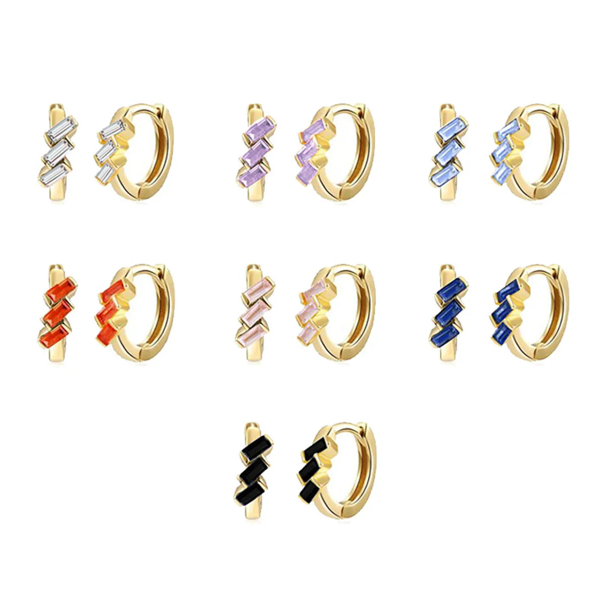 Cross-border European And American Fashion Geometric Multicolor Rectangular Zircon Copper Ear Clip