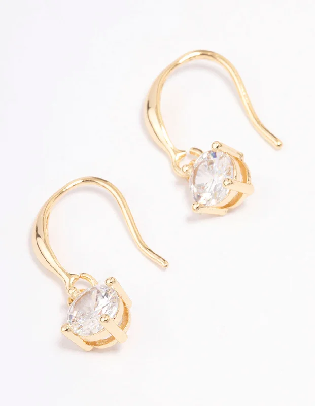 Adjustable Hoop Earrings-Gold Plated Cubic Zirconia Solitaire Hook Drop Earrings