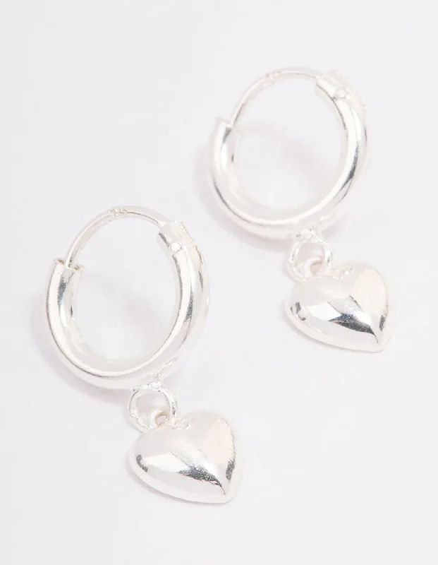 Stud Earrings for Women-Sterling Silver Chubby Heart Hoop Earrings