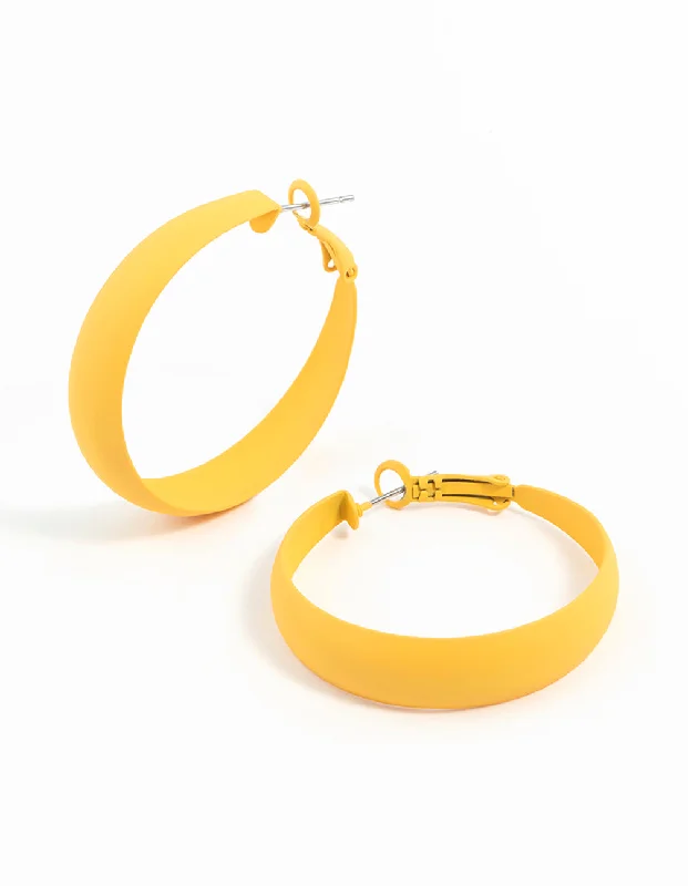 Unique Silver Earrings-Matte Yellow Hoop Earrings