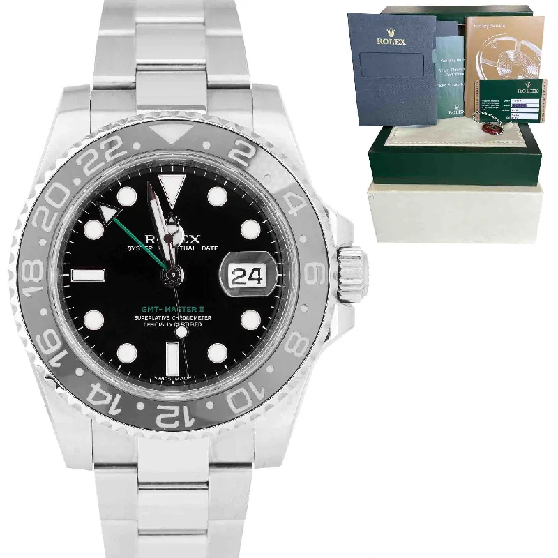 Women's Luxury Watch with Gold Band-2010 Rolex GMT-Master II Stainless Steel Black 40mm Ceramic Watch 116710 LN B+P