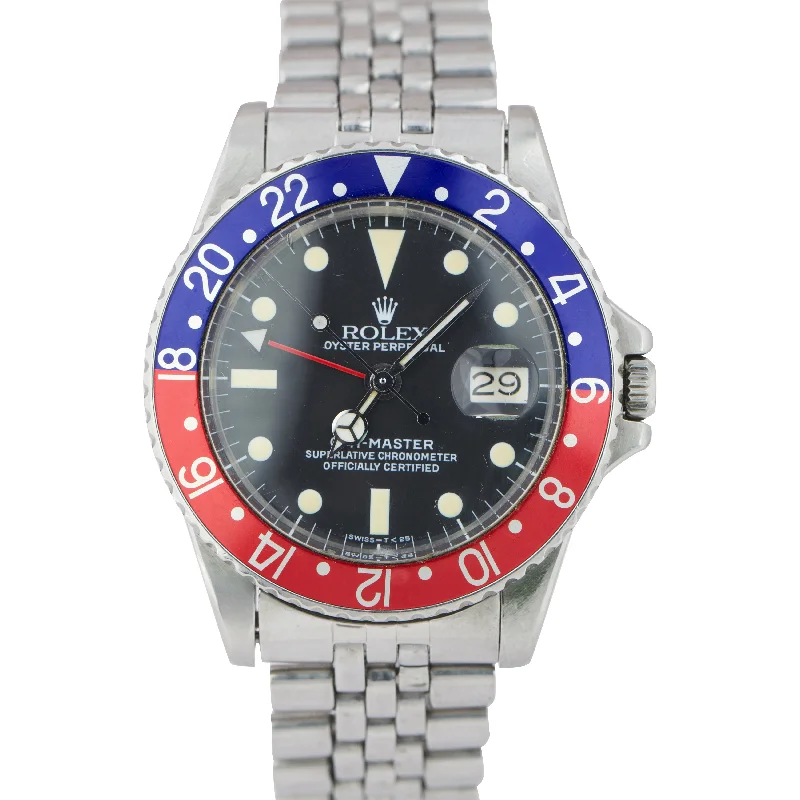 Vintage Automatic Watch for Men-Vintage 1966 Rolex GMT-Master GILT ERA Matte Dial Pepsi Blue Red Watch 1675