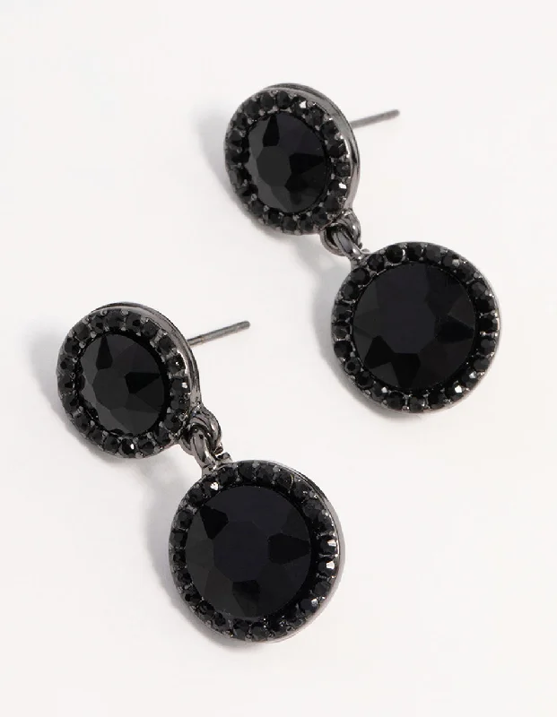 Crystal Stud Earrings-Gunmetal Black Stone Drop Earrings