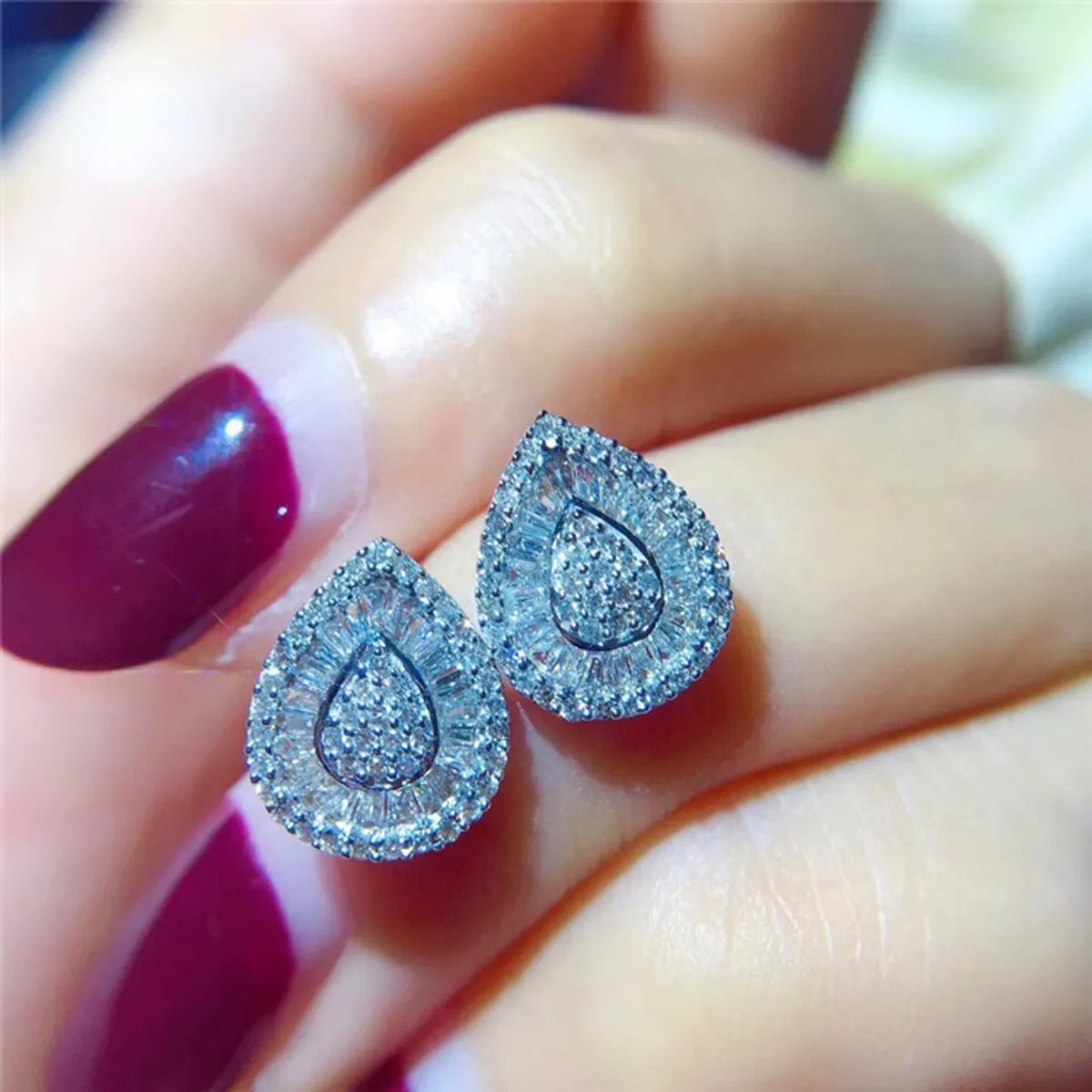 1 Pair Simple Style Shiny Water Droplets Plating Inlay Sterling Silver Zircon Ear Studs