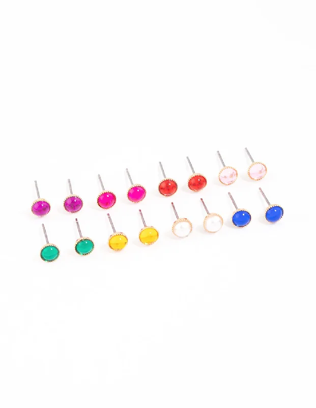 Trendy Ear Hoops-Gold Mini Dome Stud Earrings 8-Pack