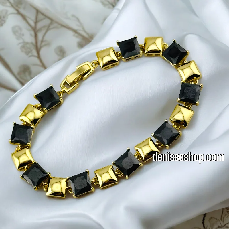 Elegant Gold Bangle-14K /WOMAN BLACK/GOLD SQUARE LINK BRACELET BR588