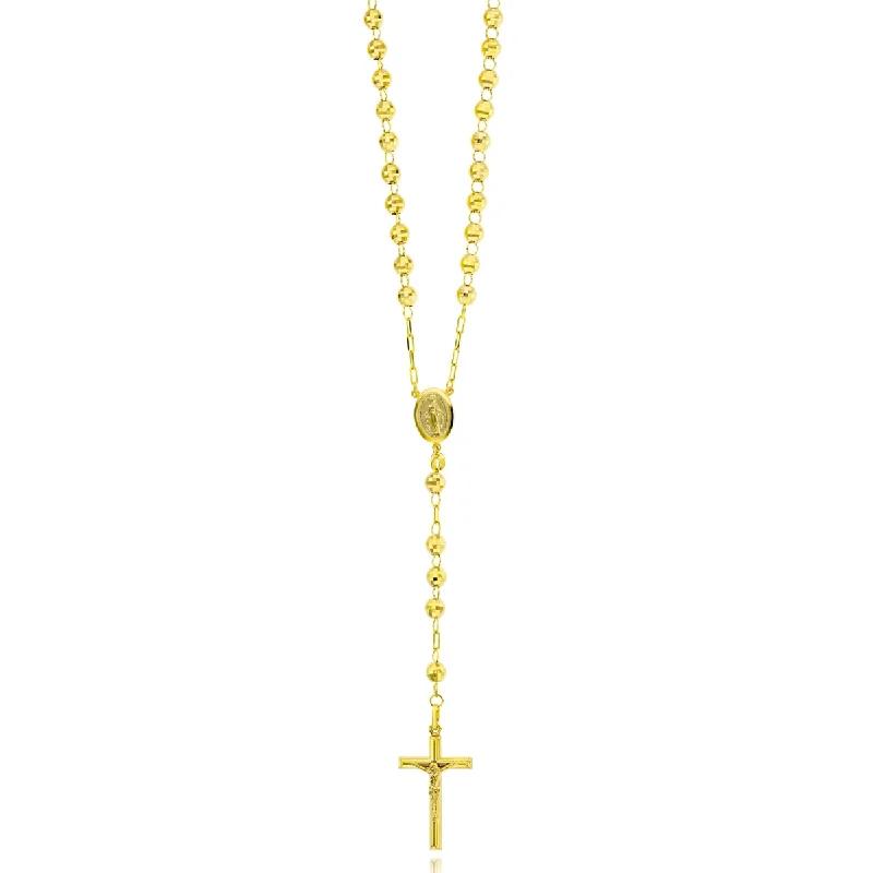 Gold Choker Necklace for Women-14KT Yellow Gold 31-inch 6MM Bead Rosary Necklace