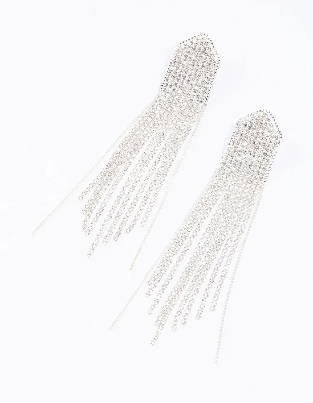 Fancy Drop Earrings-Silver Multi Chain Pointed Drop Earrings