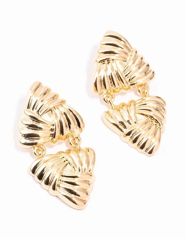 Multi-Layer Earrings-Gold Triangle Double Drop Earrings