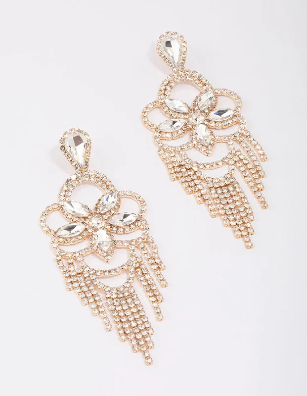 Crystal Dangle Drop Earrings-Gold Moon Statement Glamorous Drop Earrings