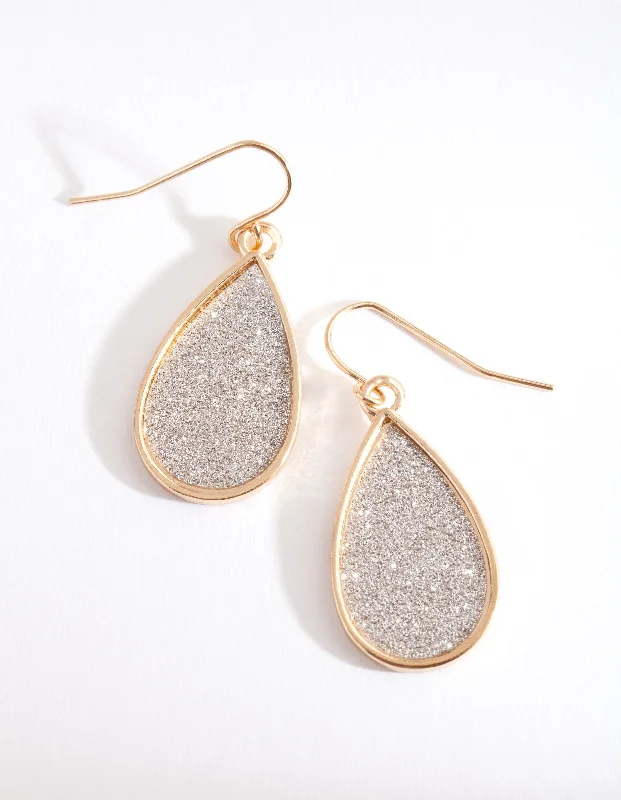 Fashionable Dangle Earrings-Gold Glitter Tear Drop Earrings