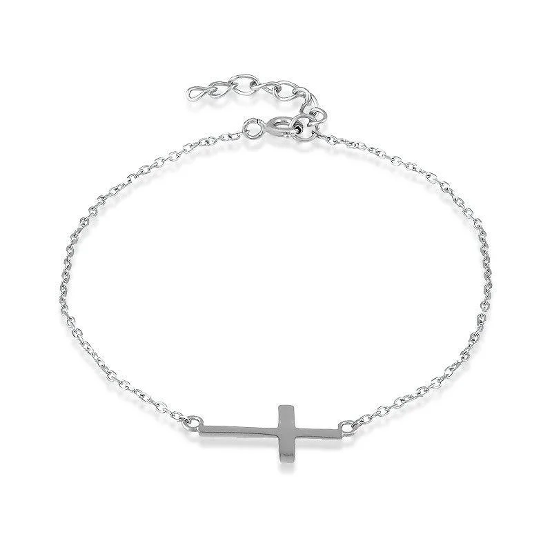 Custom Bracelet for Friends-Sterling Silver Sideways Cross Bracelet, 7"