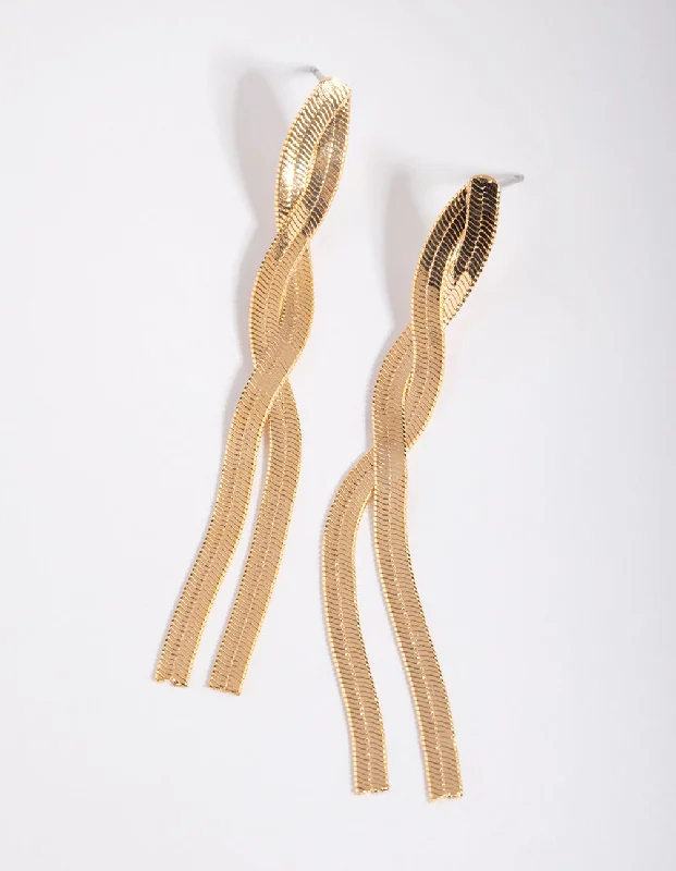 Sterling Silver Dangle Earrings-Gold Plated Snake Chain Drop Earrings