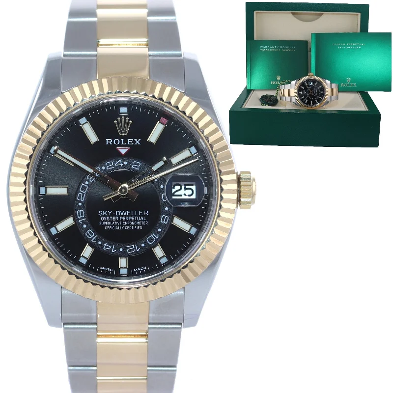 Analog Watch for Men with Date-2020-2021 Rolex Sky-Dweller 326933 Black 18K Two Tone Gold Steel 42mm Watch Box