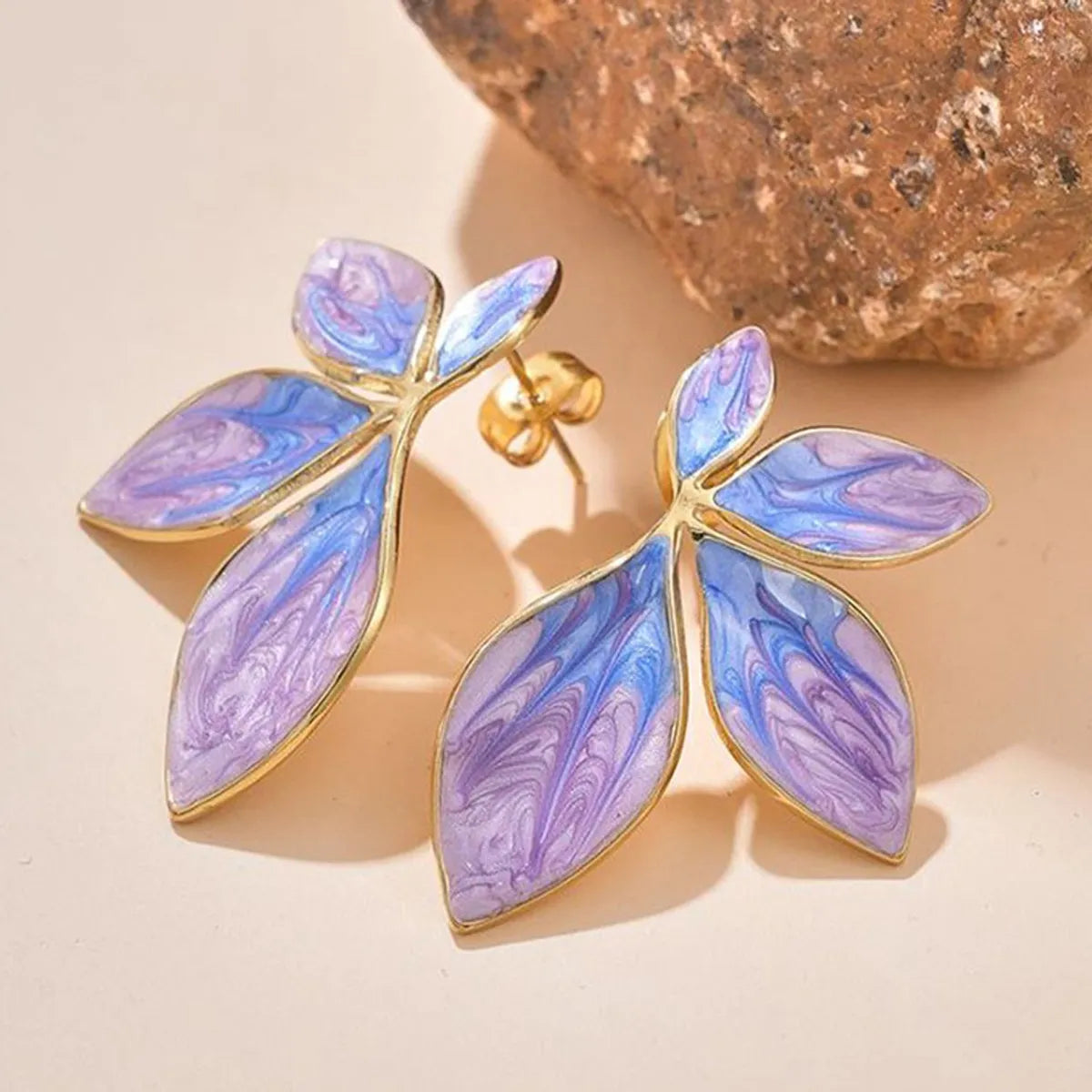 1 Pair Elegant Classic Style Leaves Enamel Plating Stainless Steel Gold Plated Ear Studs