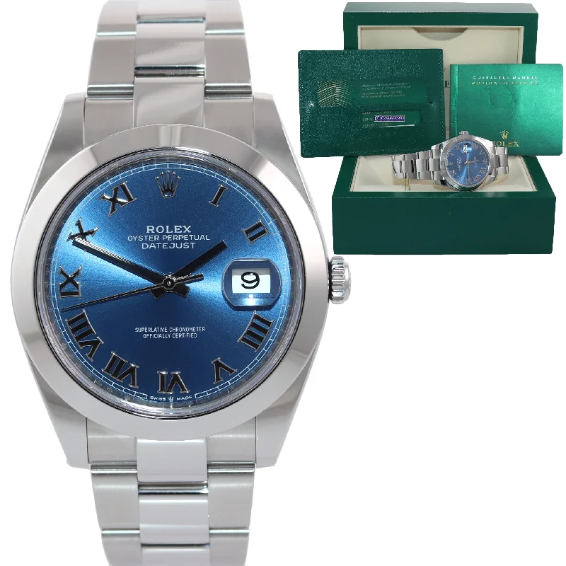 Rose Gold Luxury Watch-2020 NEW PAPERS Rolex DateJust 41 Steel 126300 Blue Roman Watch Box