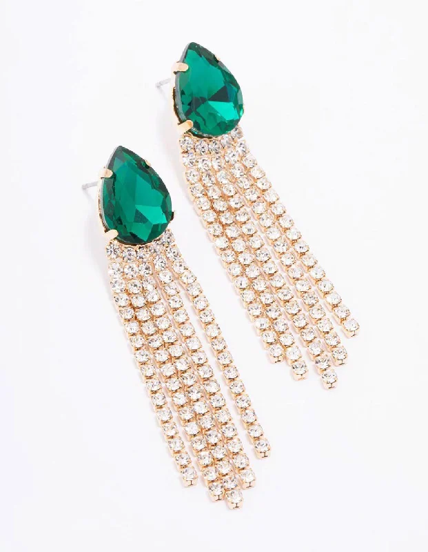 Custom Pearl Earrings-Gold Emerald Cup Chain Drop Earrings