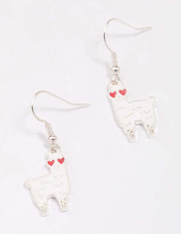 Cute Stud Earrings-Silver Llama Drop Earrings