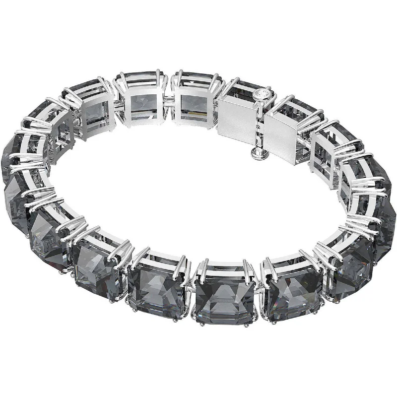 Double Bracelet Set-Swarovski Unisex Bracelet - Millenia Grey Crystals with Ruthenium Plated | 5612682