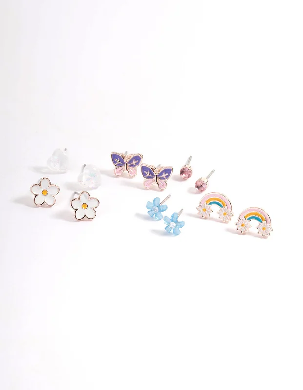 Chic Ear Huggers-Kids Flower Rainbow Stud Earrings 6-Pack