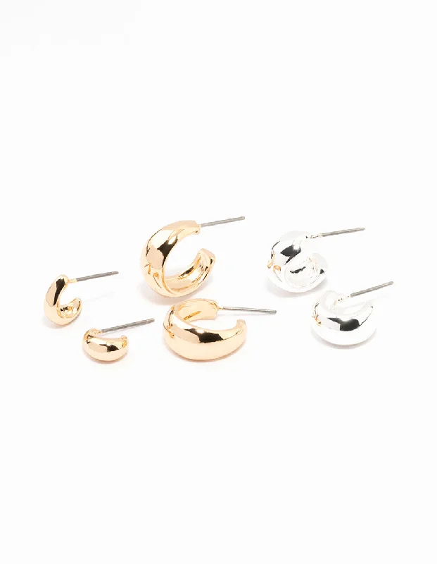 Pearl Dangle Earrings-Mixed Metals Simple Hoop Earrings 3-Pack