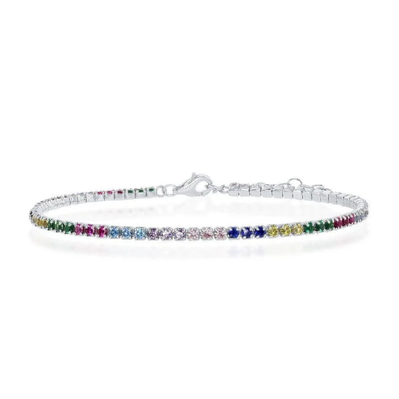 Simple Rose Gold Bracelet-Sterling Silver Rainbow CZ Tennis Bracelet