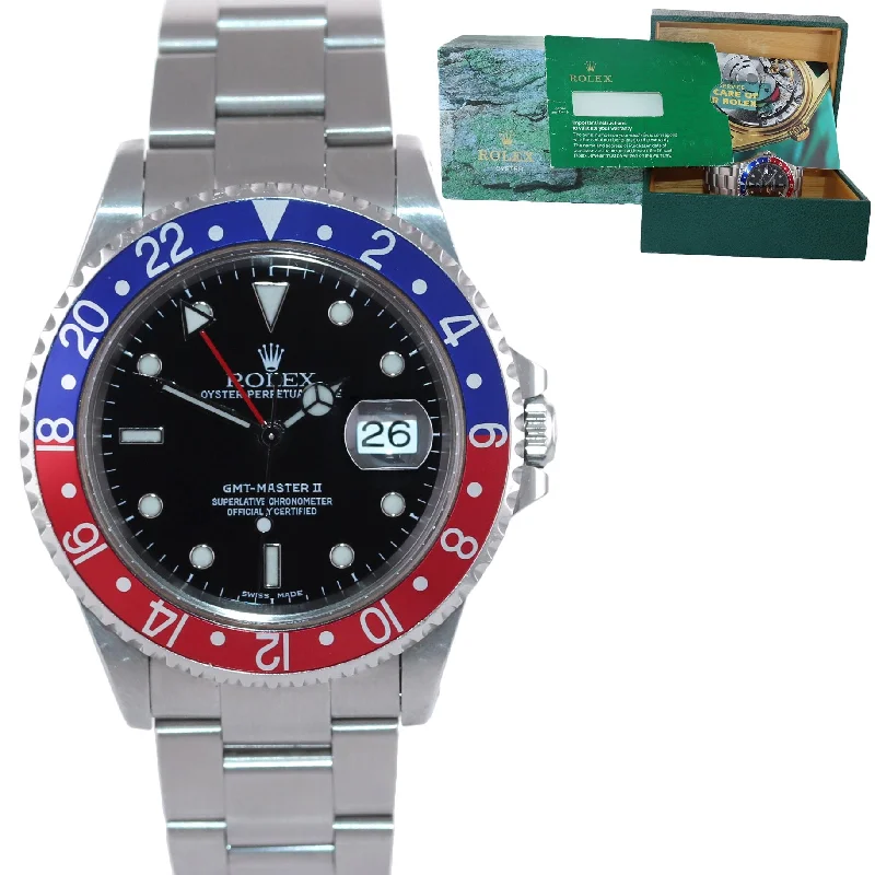 Digital Watch for Men-UNPOLISHED 2002 Rolex GMT-Master II Pepsi Steel Blue Red 16710 Watch SEL Box