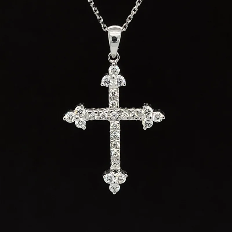 Black Stone Necklace-Diamond Cluster Celtic Cross Pendant Necklace in 18k White Gold - (#187 - PDDIA331329)